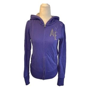 American Eagle Logo Full Zip Hoodie Sweatshirt Royal Blue Fleece Long Sleeve S